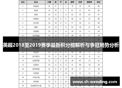 英超2018至2019赛季最新积分榜解析与争冠局势分析